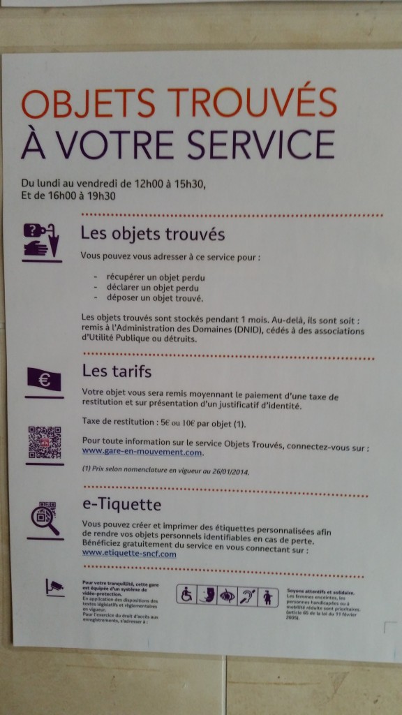 Taxe restitution objets trouvés Gare SNCF Paris Austerlitz